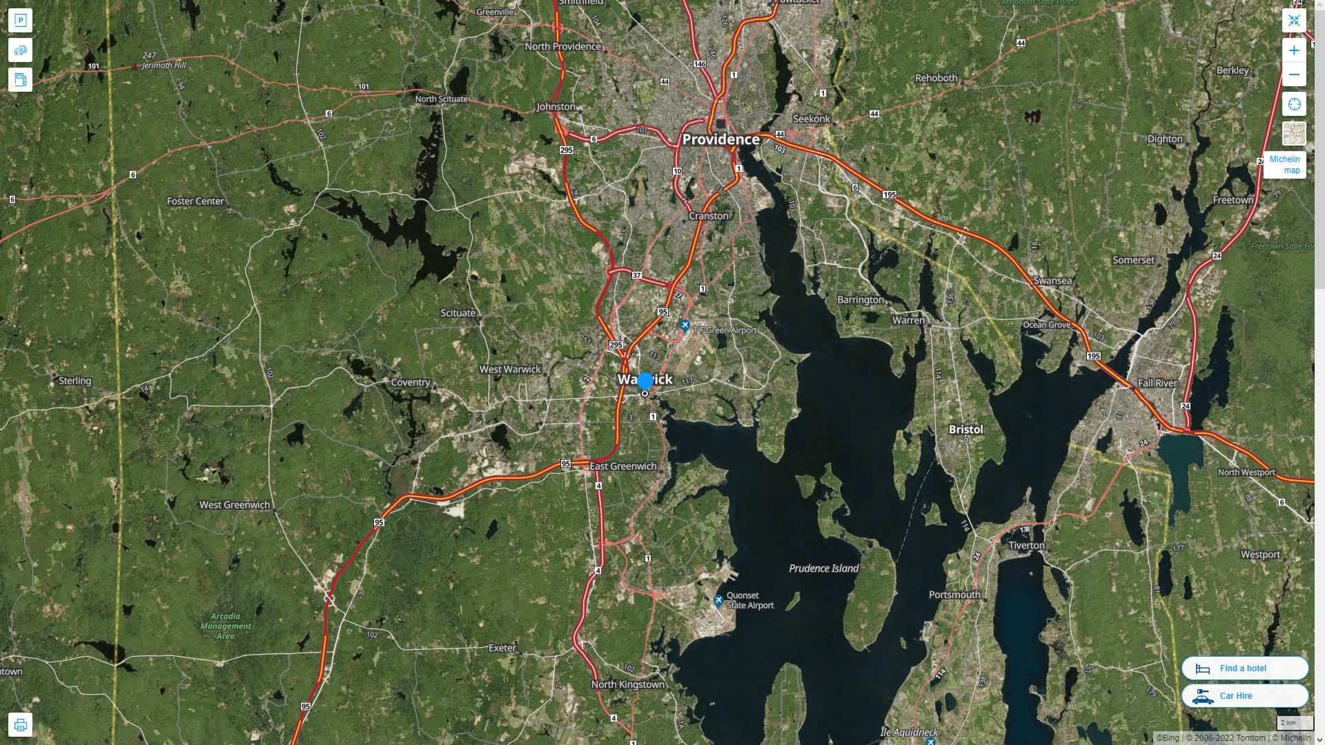 Warwick Rhode Island Highway and Road Map with Satellite View